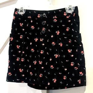 NWOT Corduroy Floral Mini Skirt W/ Pockets Lightweight Black Pink Green Buttons